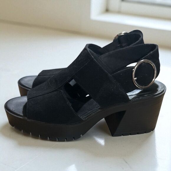 H&M Divided Sandals Size 41 US 10 Black Suede Chunky Platform Y2K - Picture 2 of 7